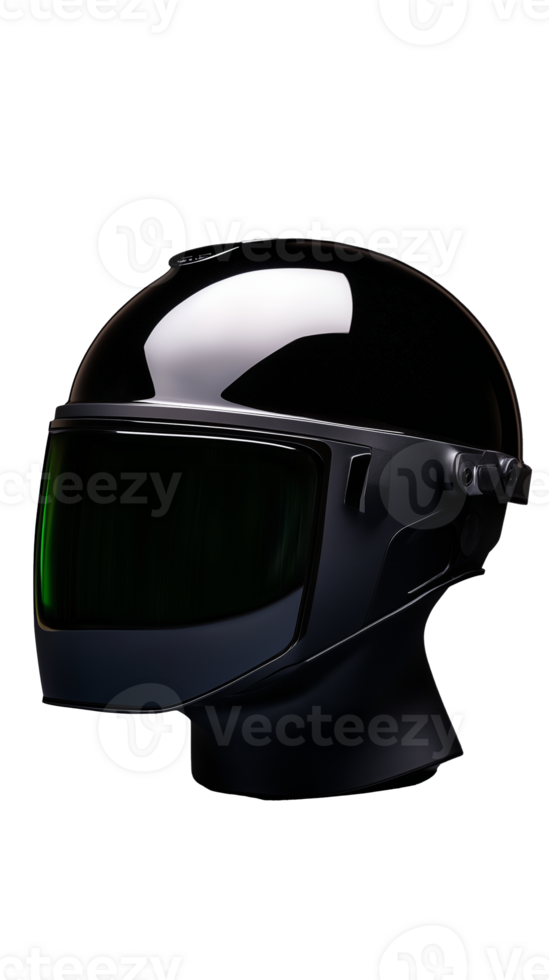 Futuristic Black Helmet with Green Visor on Transparent Background png