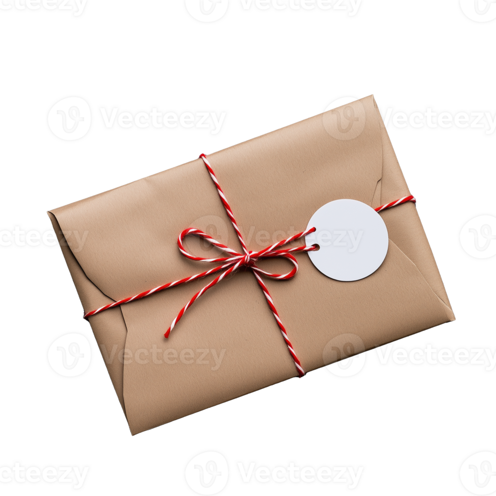Castanho envelope com vermelho fio e tag em transparente fundo png