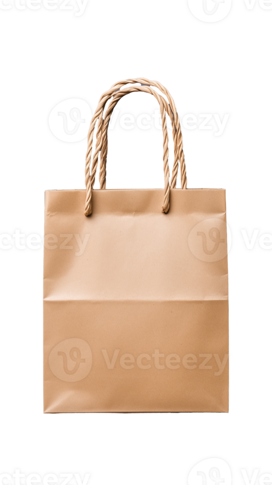 Brown paper shopping bag with handles on transparent background png