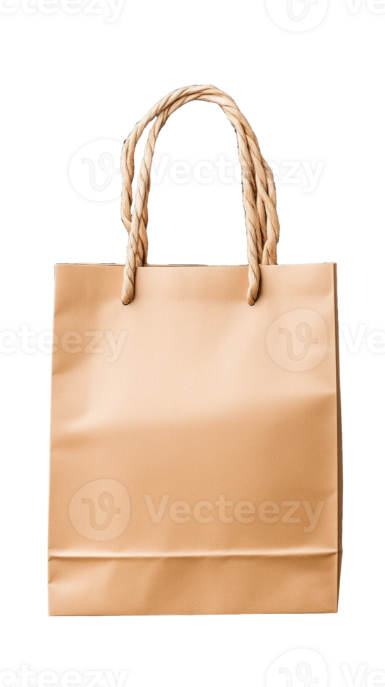 Brown paper shopping bag with handles on transparent background png