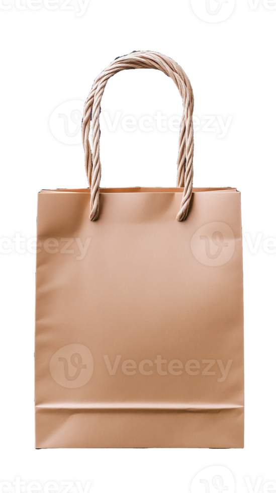 Brown Paper Shopping Bag with Twisted Handles on Transparent Background png