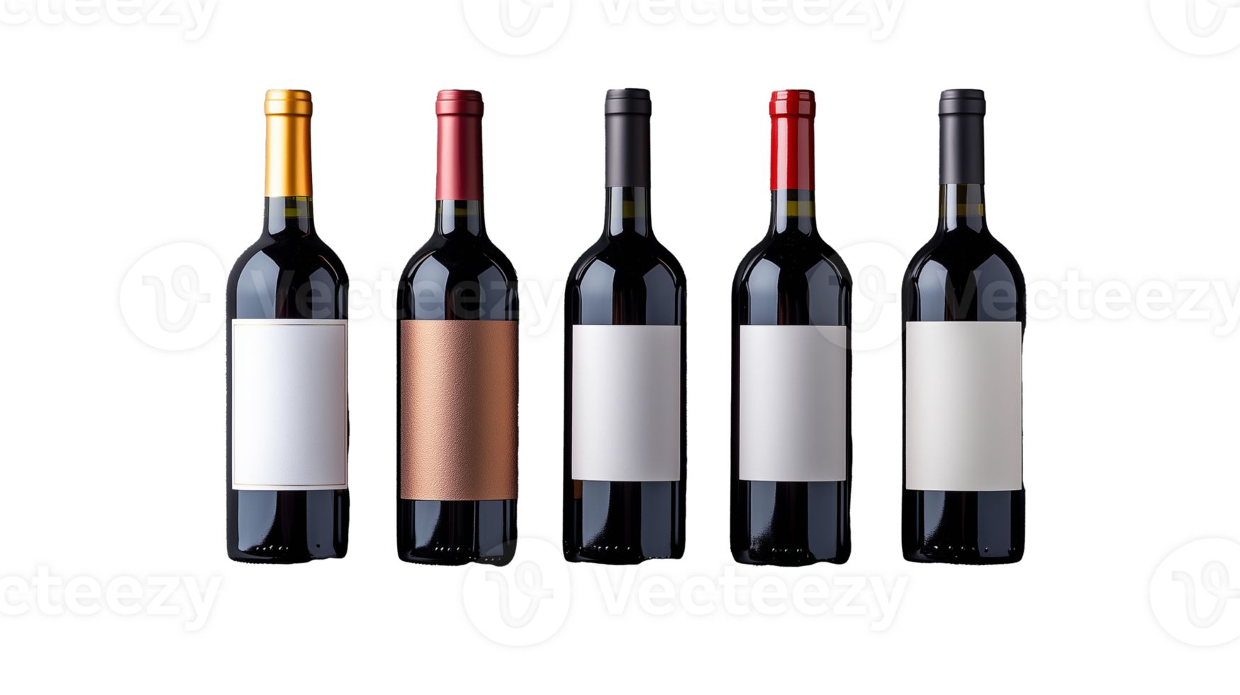 Wine Bottles Display with Blank Labels on Transparent Background png
