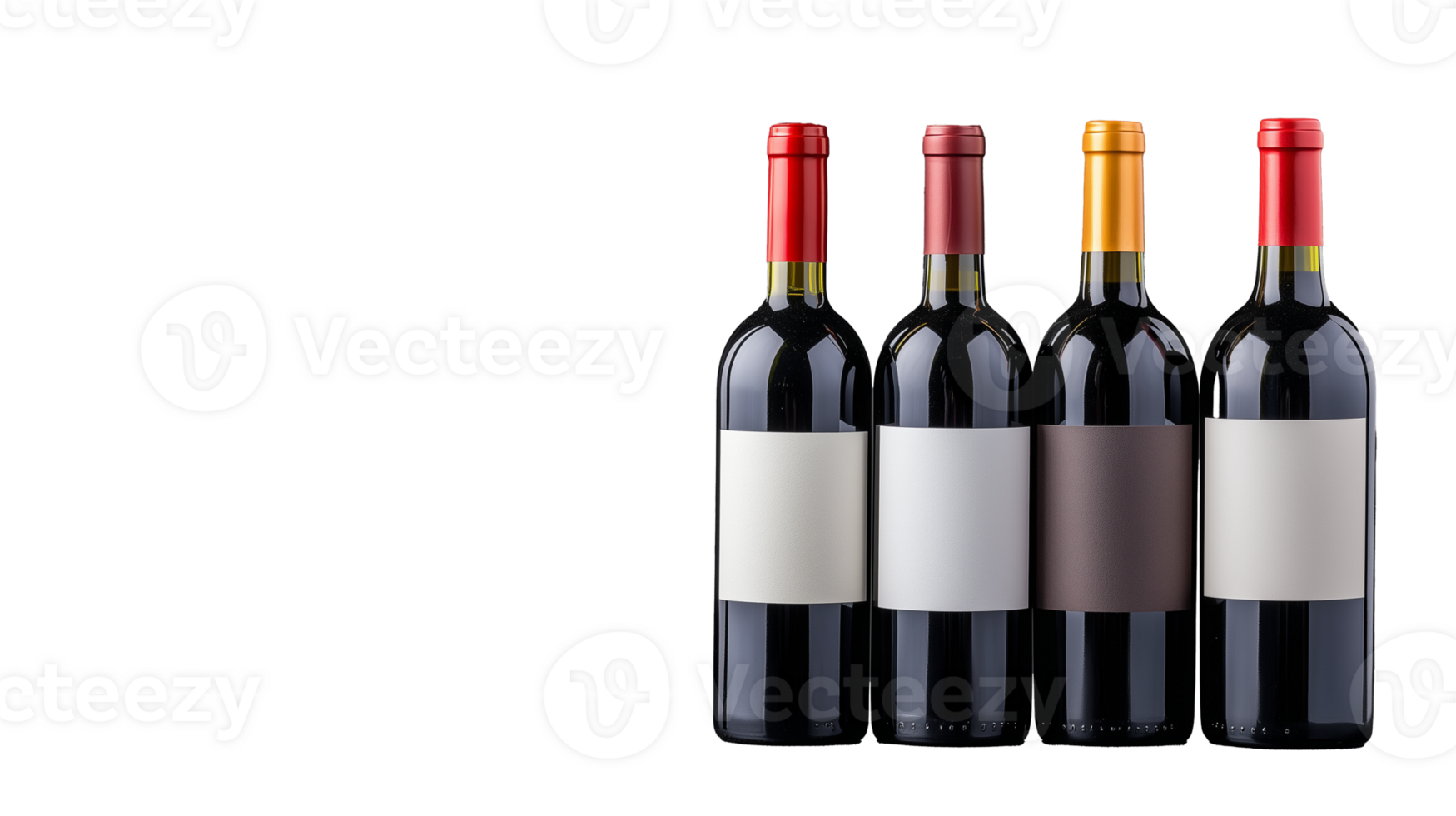Bottles of wine with blank labels on transparent background png