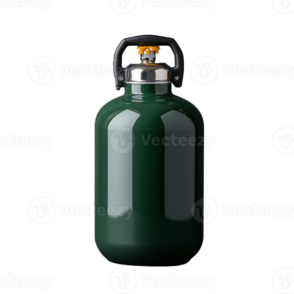 Green gas cylinder with shiny surface on transparent background png