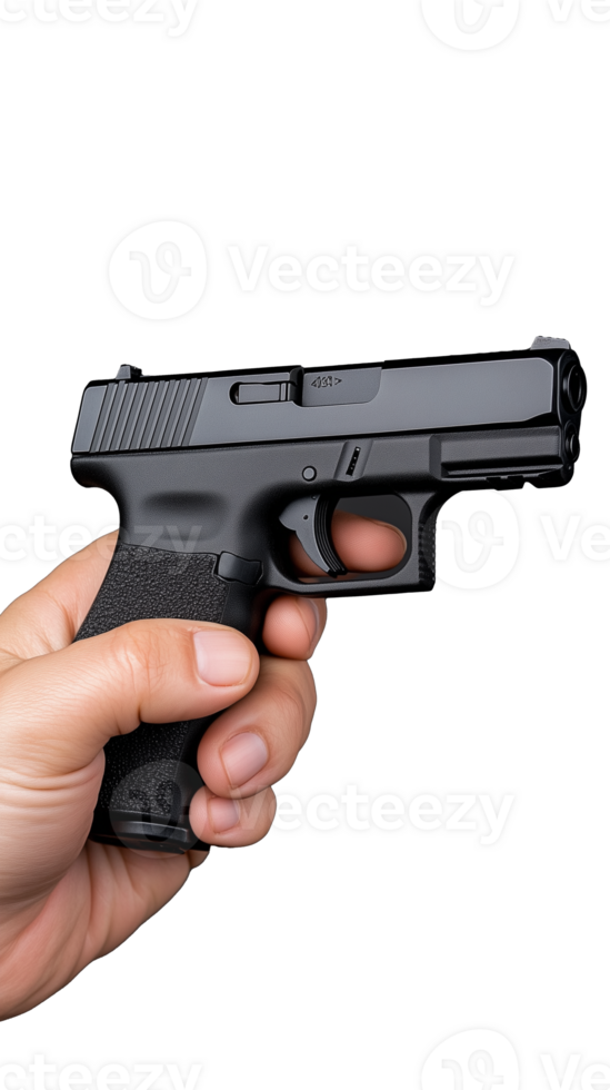Hand Holding Black Handgun on Transparent Background png