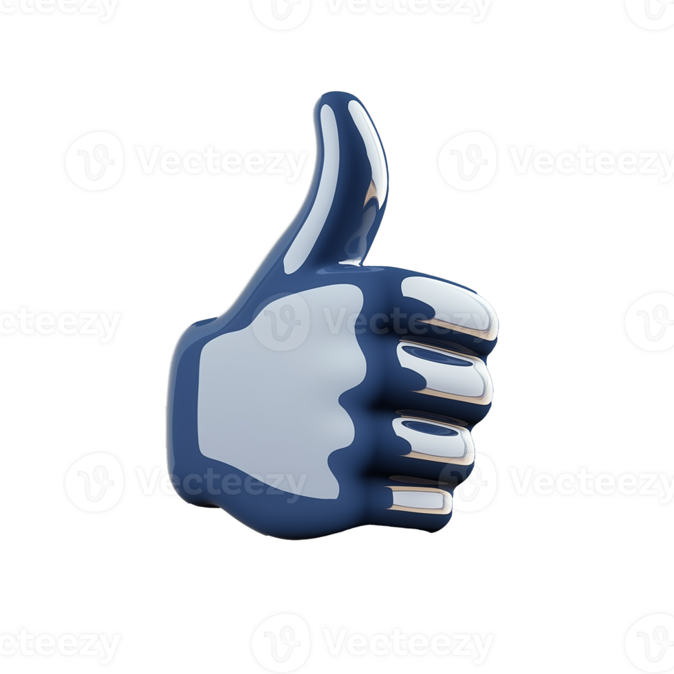 3D thumbs up icon with glossy finish on transparent background png