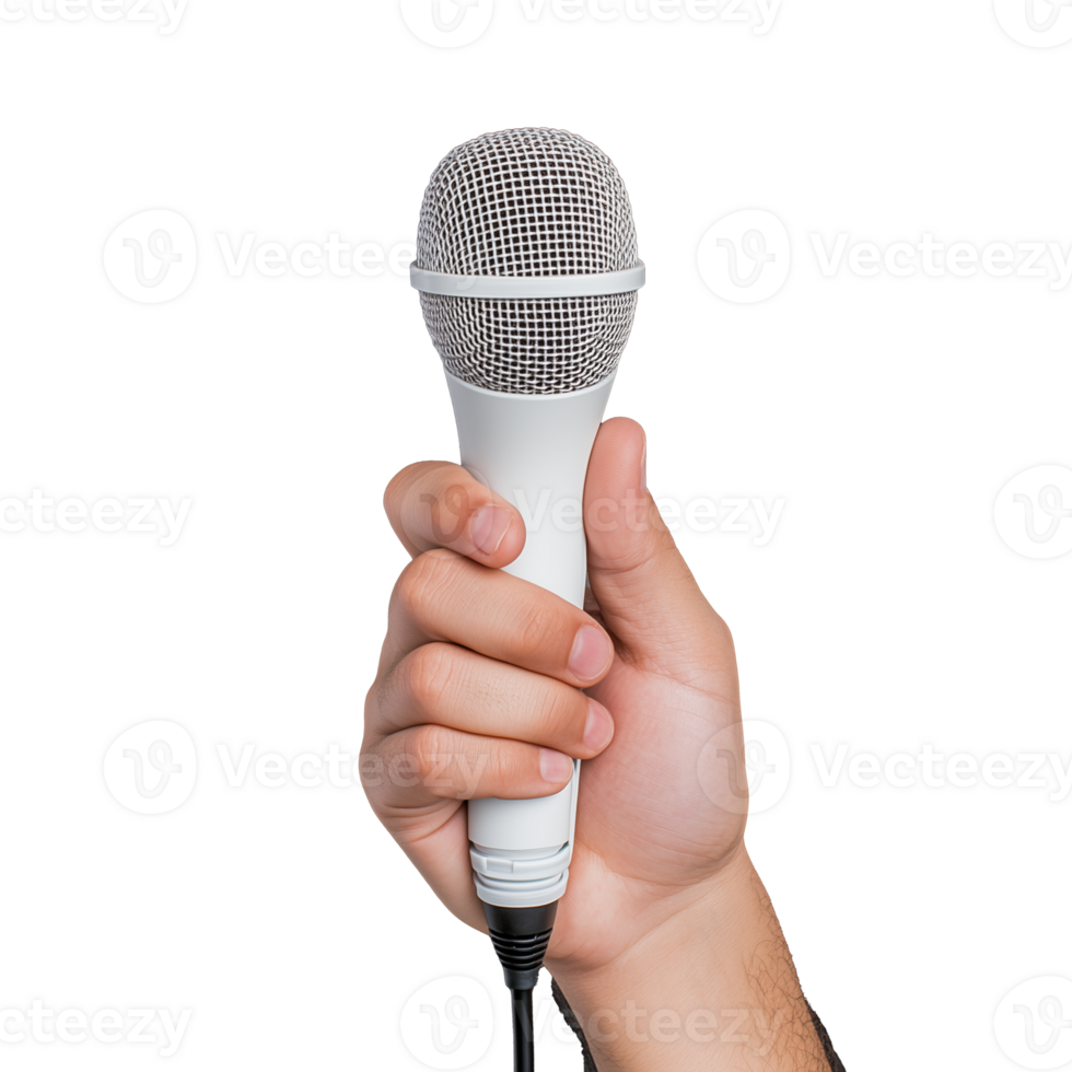 Hand Holding Microphone on Transparent Background png