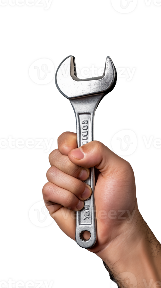 Hand Holding Adjustable Wrench on Transparent Background png