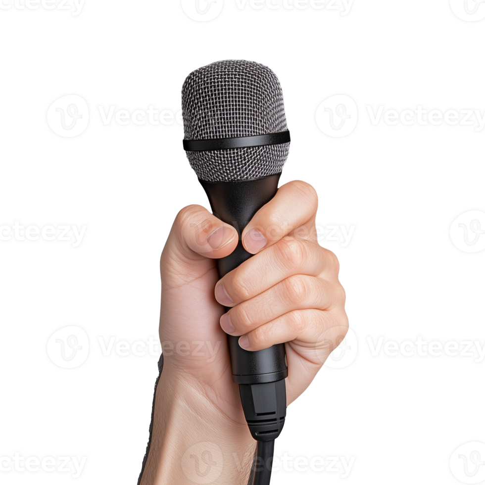 Hand Holding Microphone on Transparent Background png