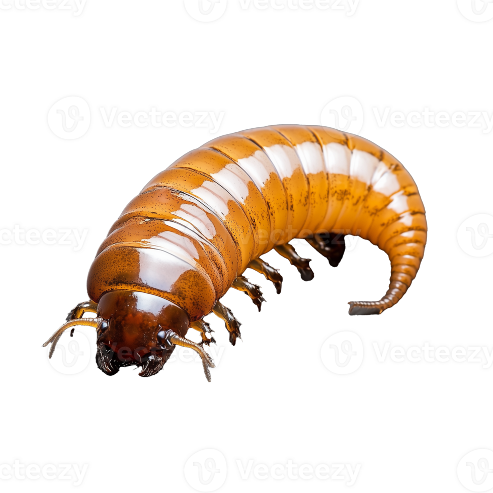 Glossy orange insect with segmented body and legs on transparent background png