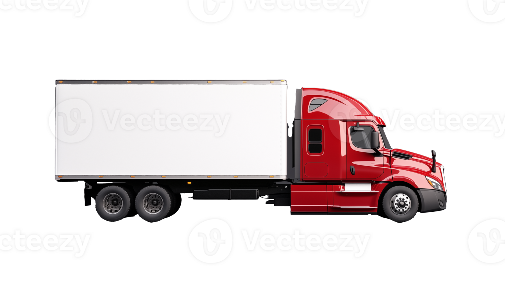 Red delivery truck with white cargo box on transparent background png