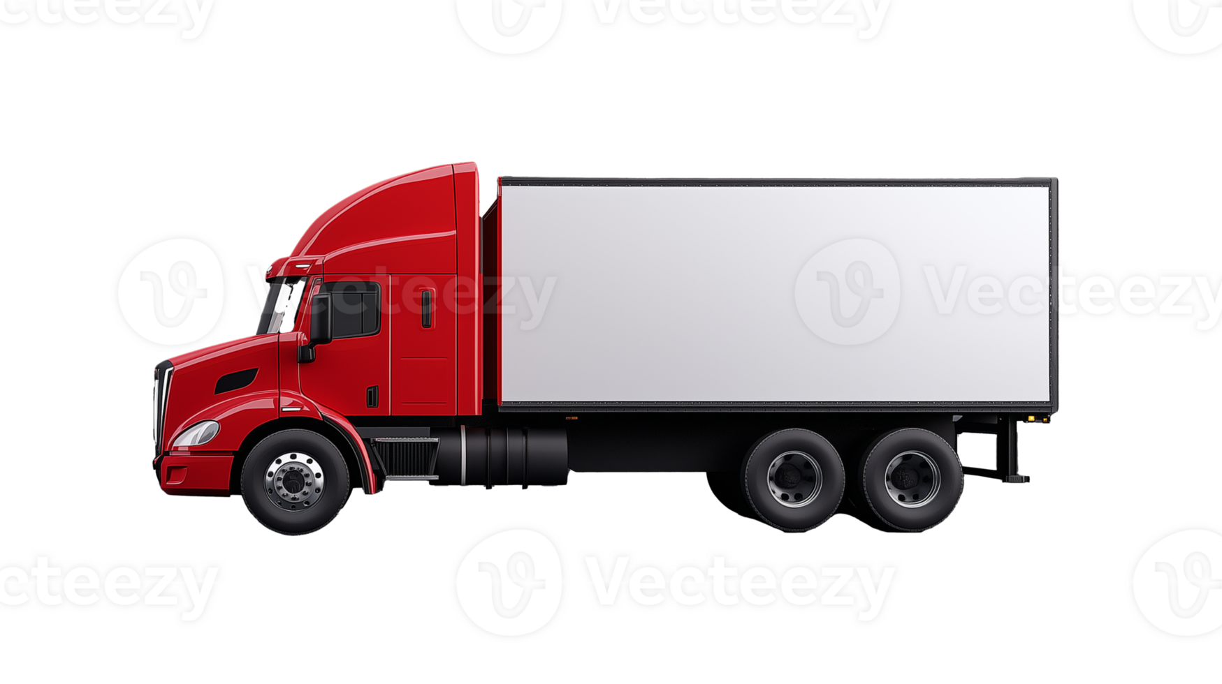 Red Freight Truck with Blank Trailer on Transparent Background png