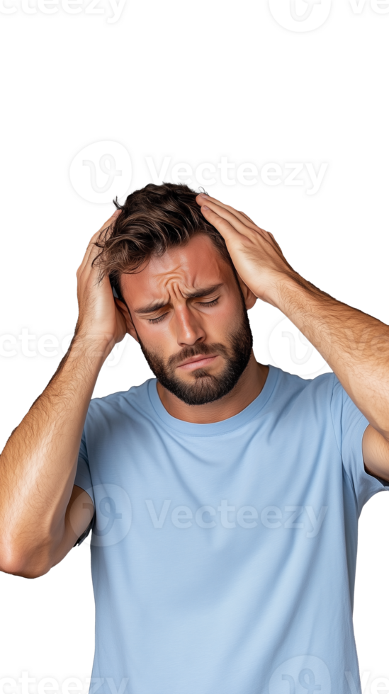 Man Holding Head in Distress with Transparent Background png