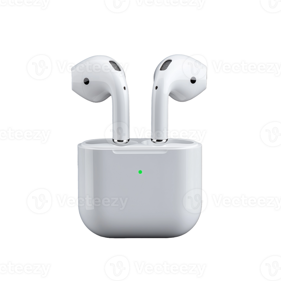 Wireless earbuds in charging case with transparent background png