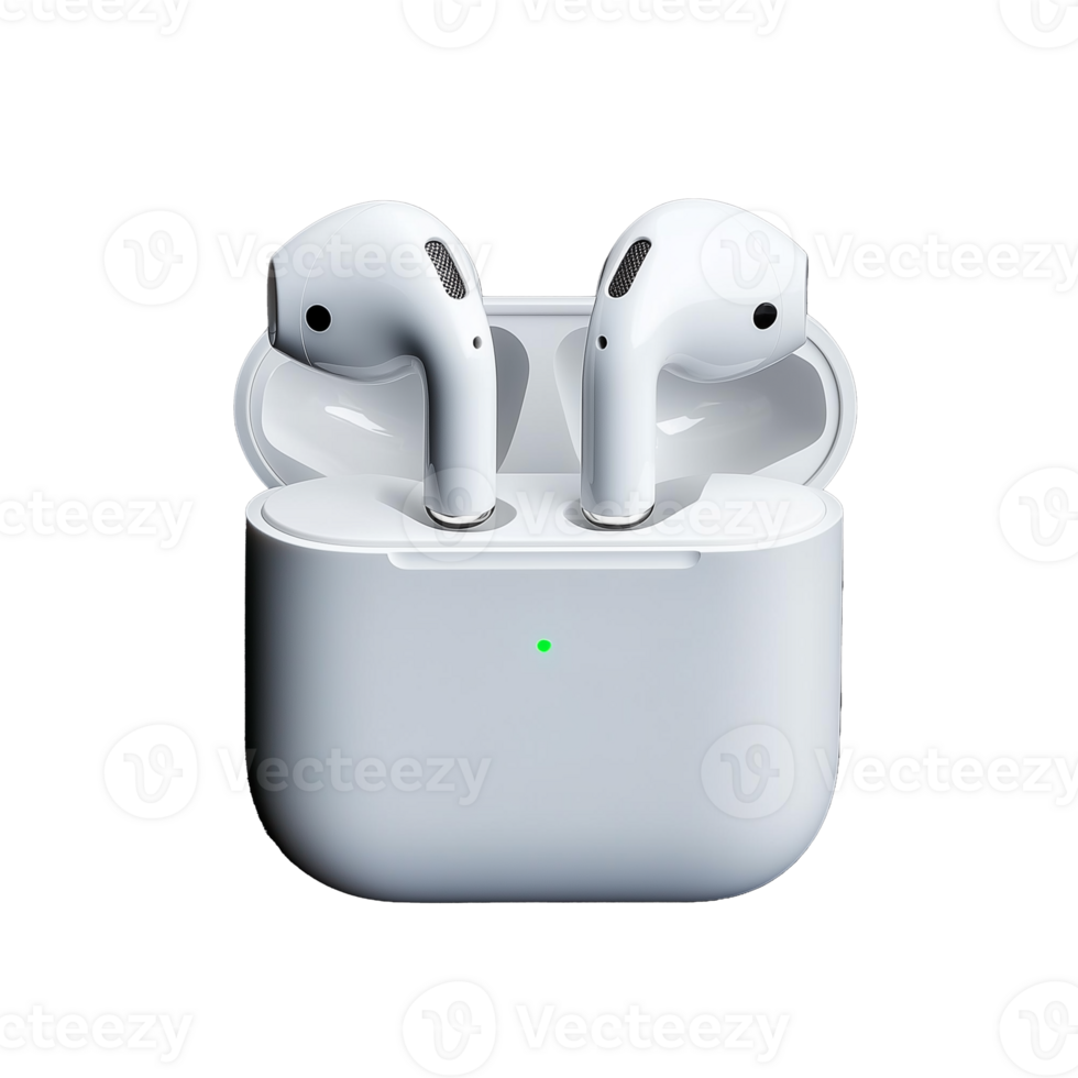 Wireless earbuds in charging case on transparent background png
