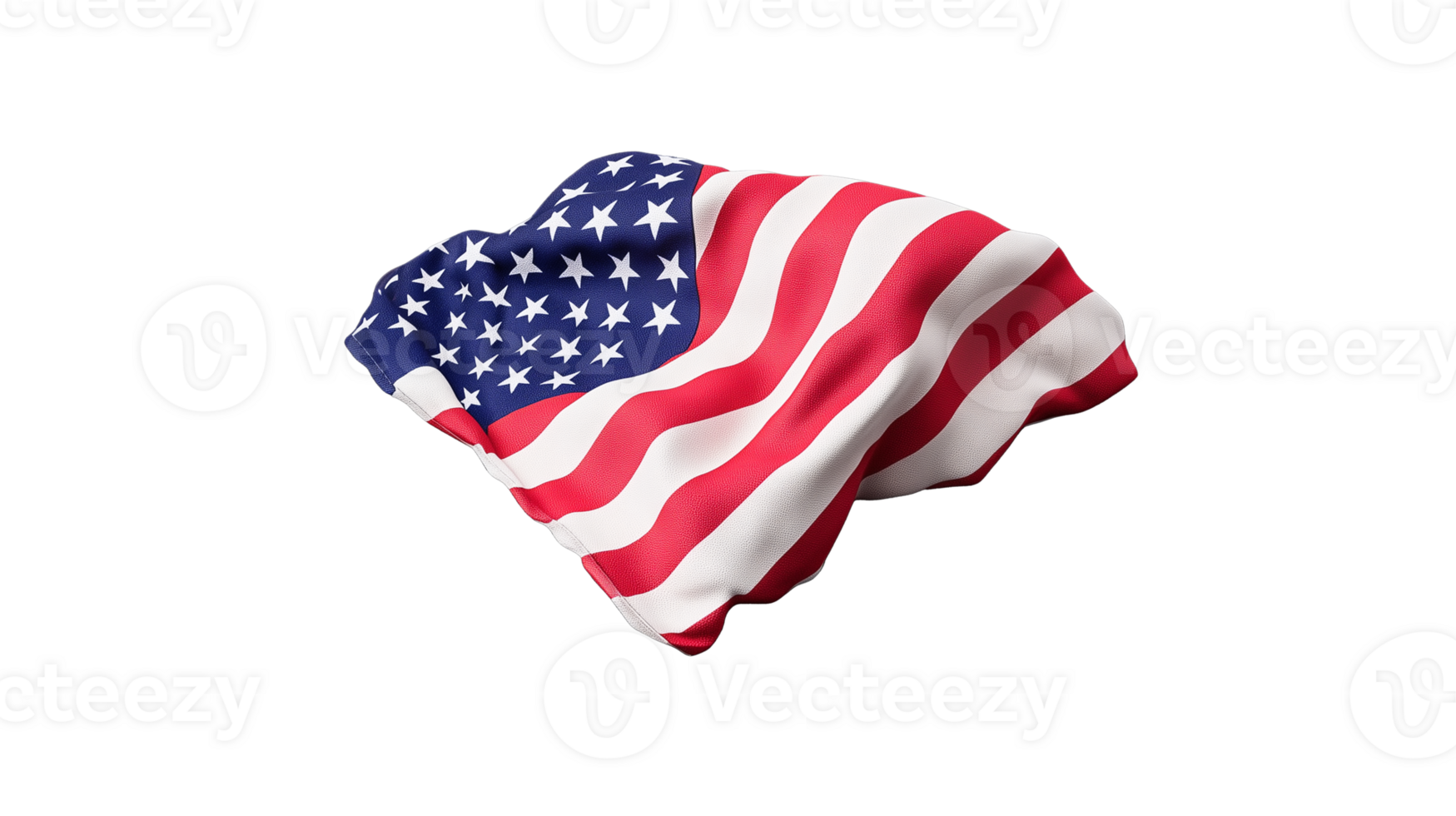 American flag waving elegantly on transparent background showcasing vibrant colors and detailed texture png