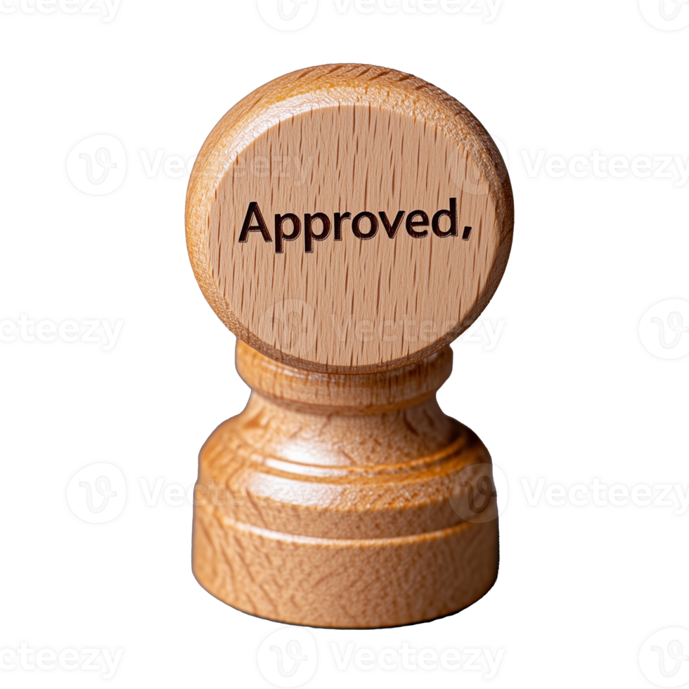 Wooden stamp with approved text on transparent background png