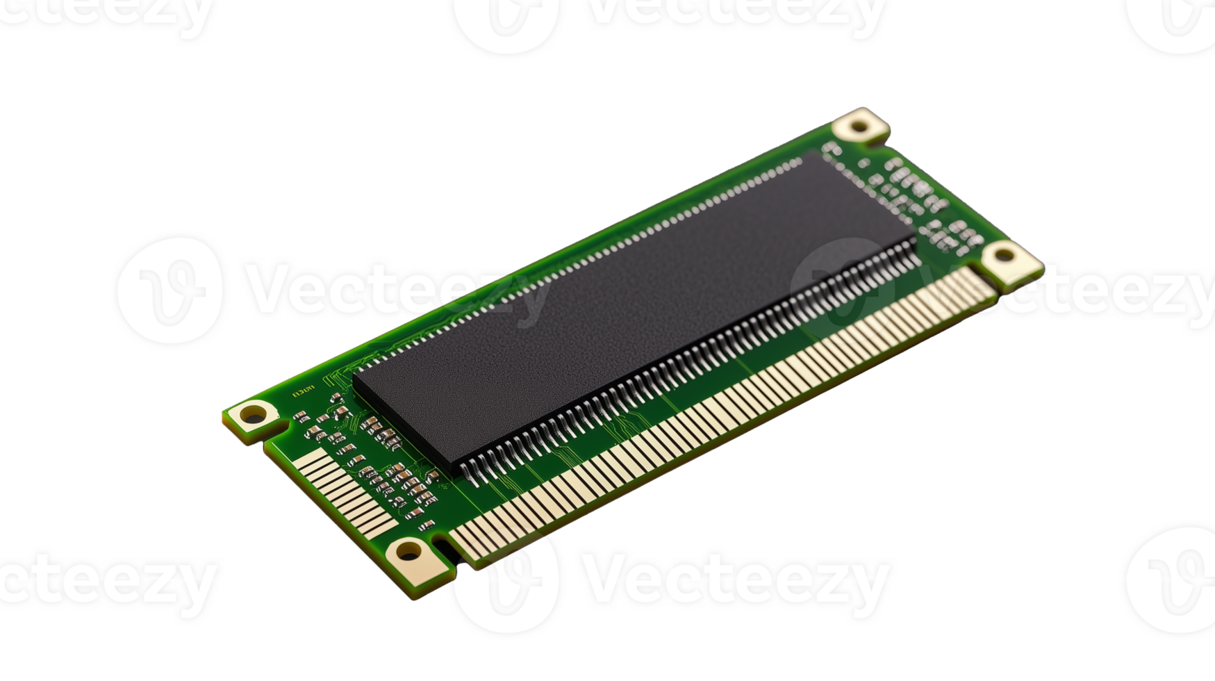 Computer memory module with black chip on transparent background png