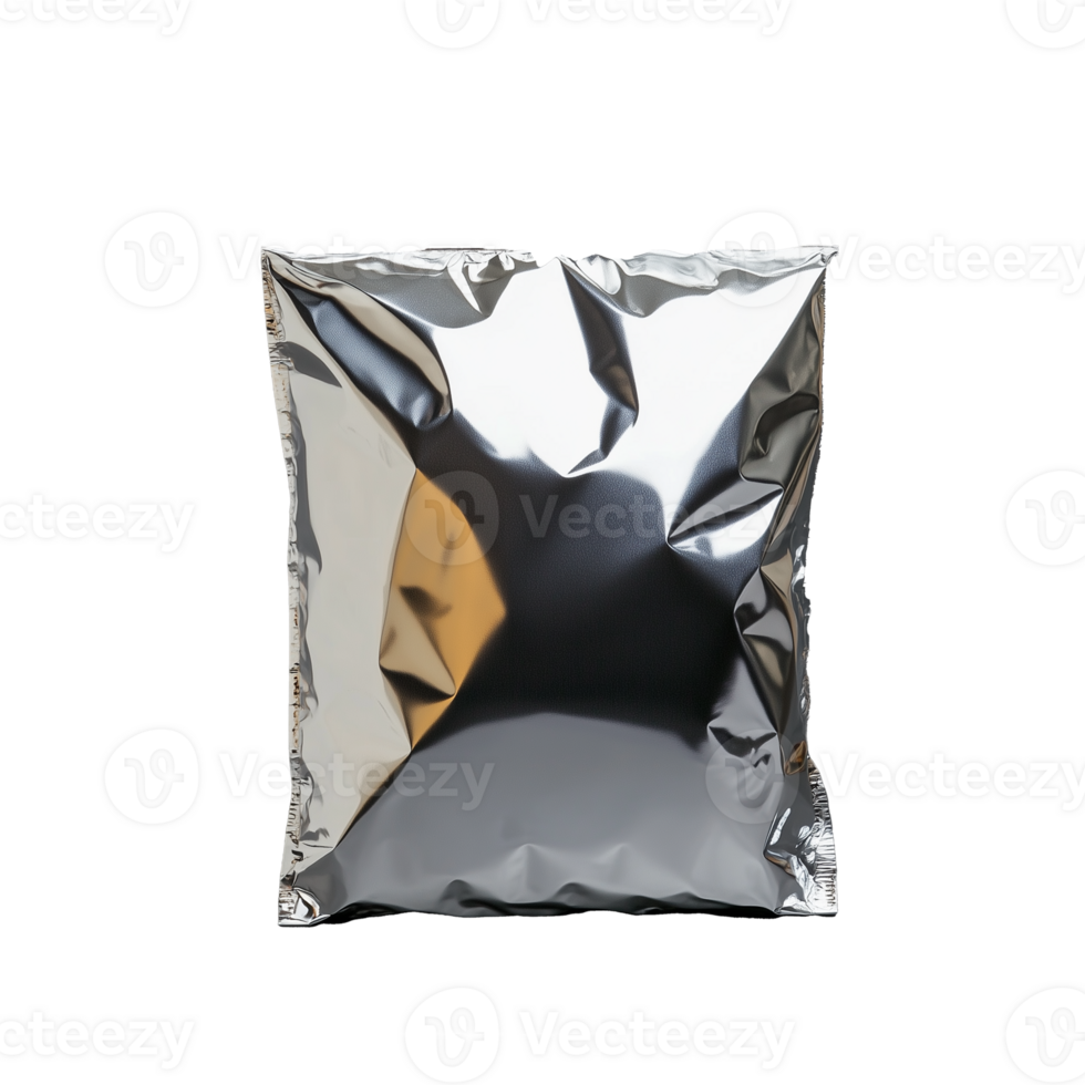 Reflective silver packaging bag on transparent background for product display png
