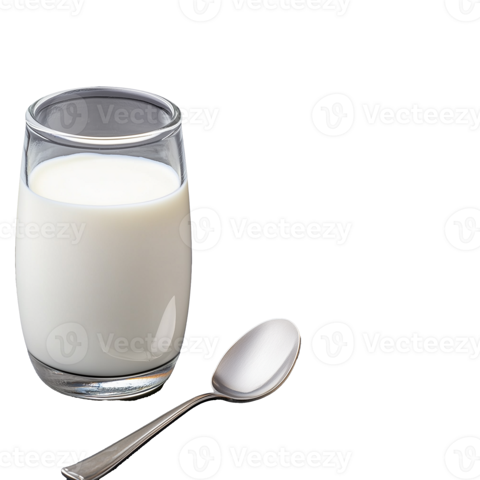 Glass of milk with spoon on transparent background png