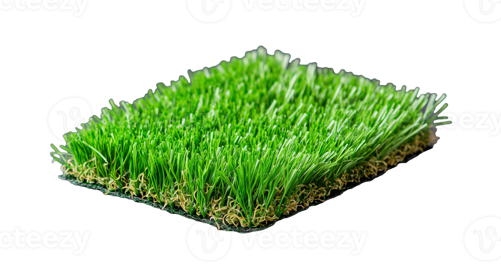Artificial grass square with vibrant green blades on transparent background png