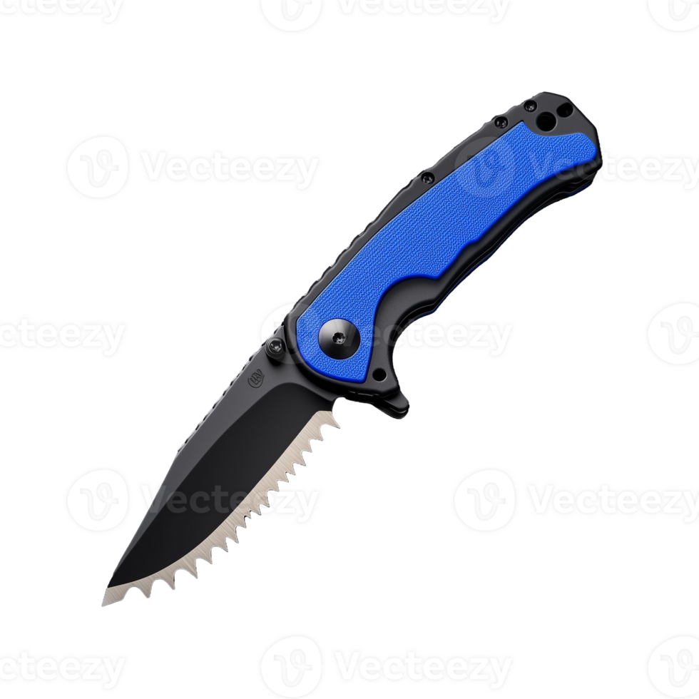 High-Quality Folding Knife with Blue Handle on Transparent Background png