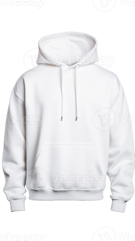 White Hoodie with Drawstrings and Pocket on Transparent Background png