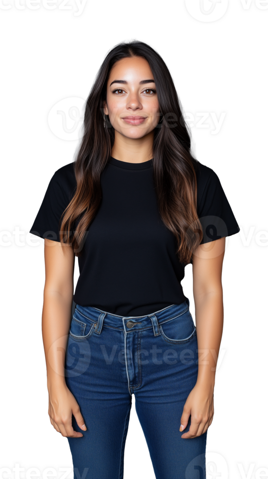 Woman in Black T-Shirt Standing with Transparent Background png