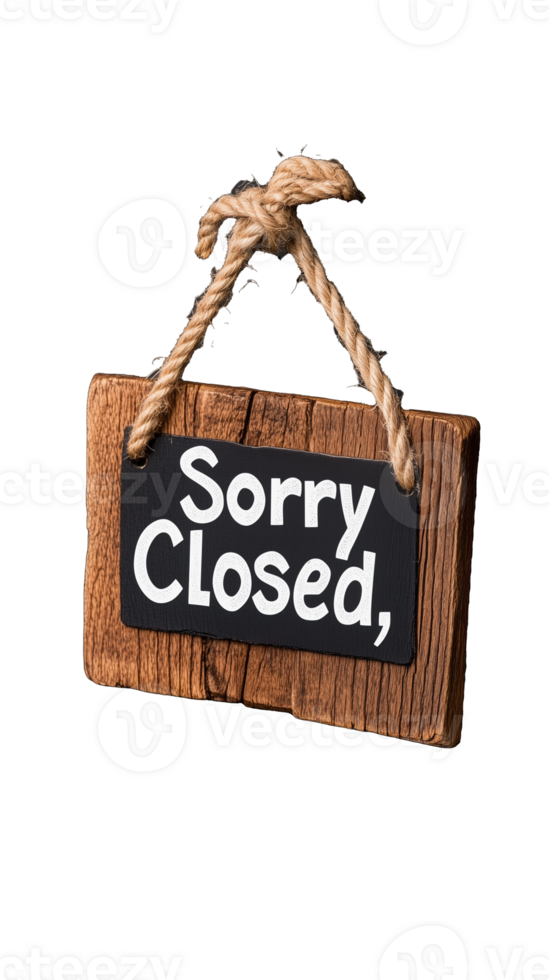 Rustic Wooden Sign Saying Sorry Closed on Transparent Background png