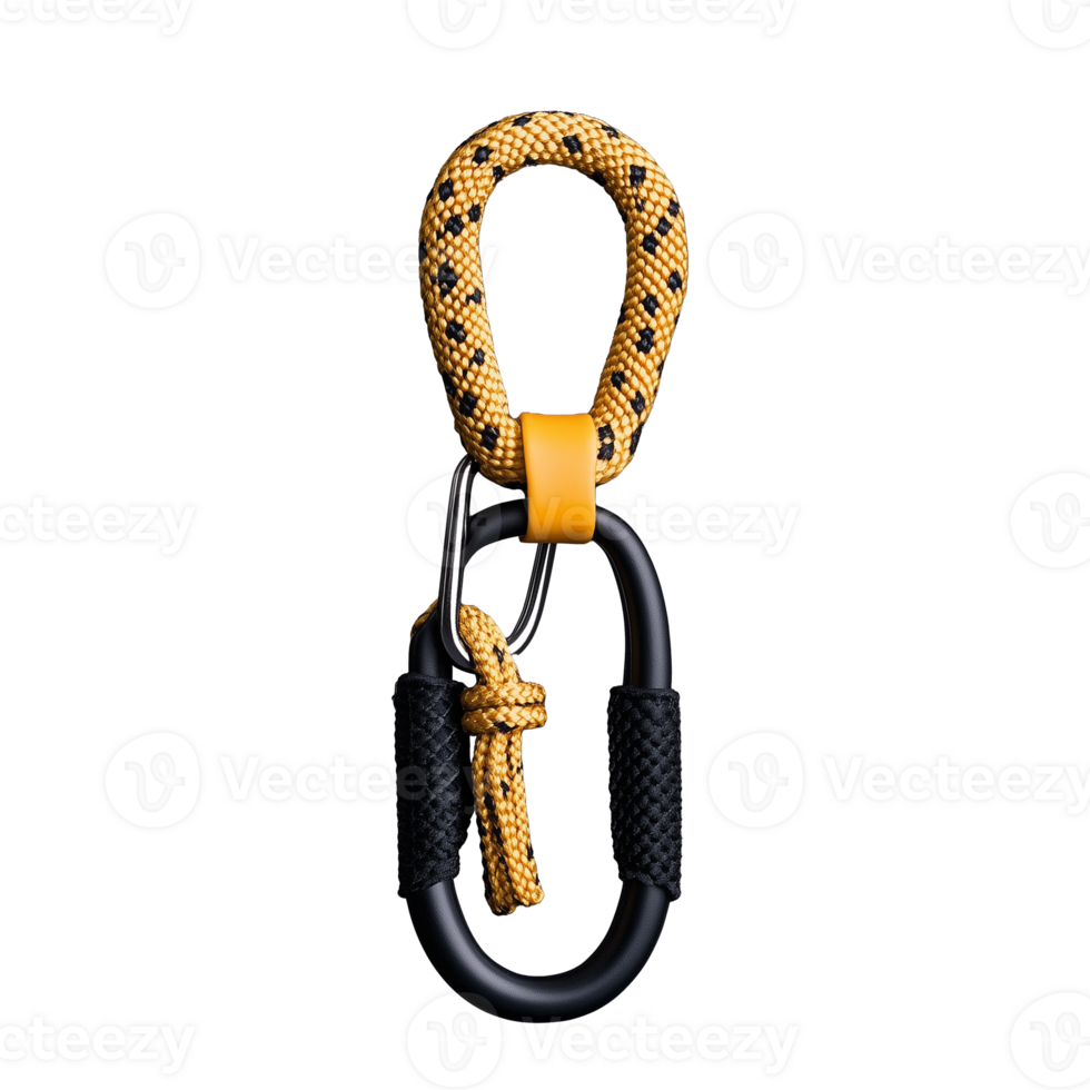 Carabiner clip with rope detail on a transparent background png