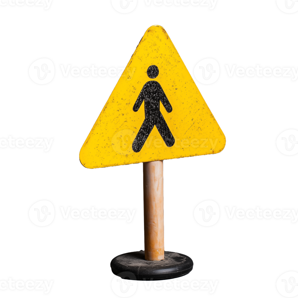 Caution pedestrian sign illustration with transparent background for safety awareness png