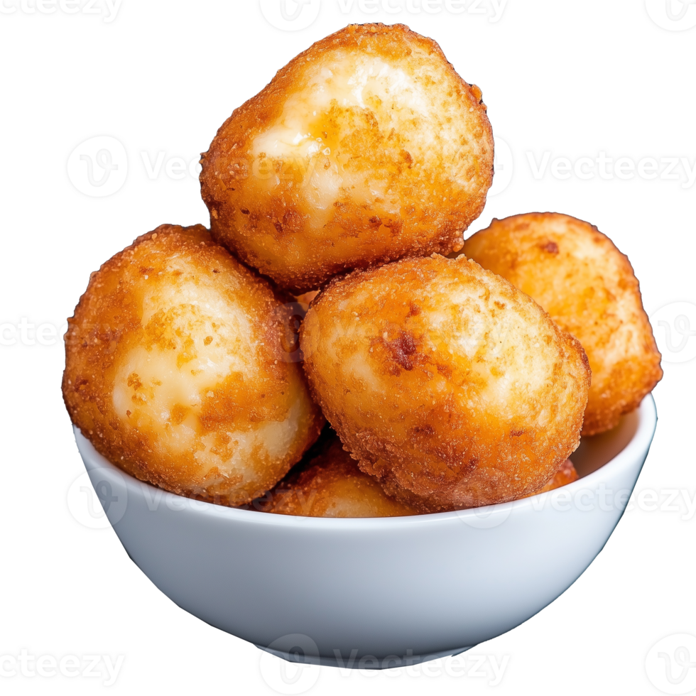 Crispy Fried Cheese Balls in White Bowl with Transparent Background png