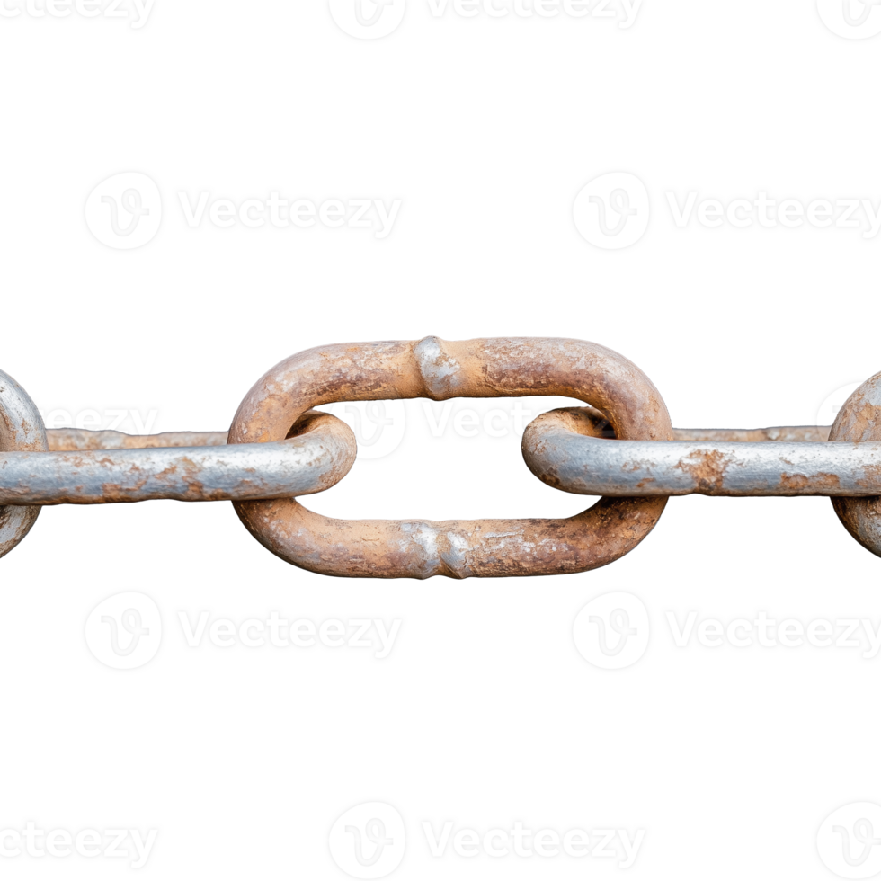 Rusty metal chain link on transparent background showcasing texture and detail png