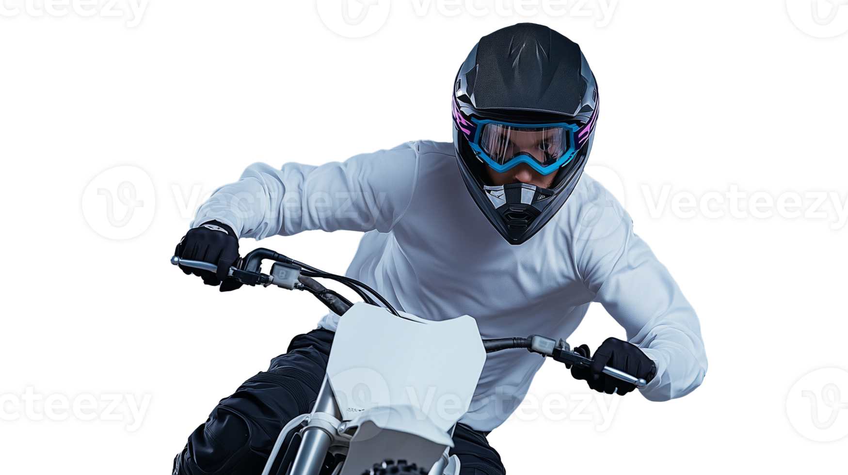 Motocross rider in action with motorcycle on transparent background png