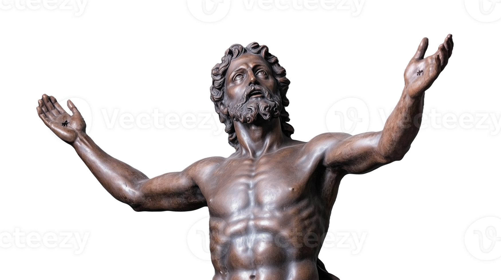 Classic Bronze Statue of a Man with Outstretched Arms on Transparent Background png