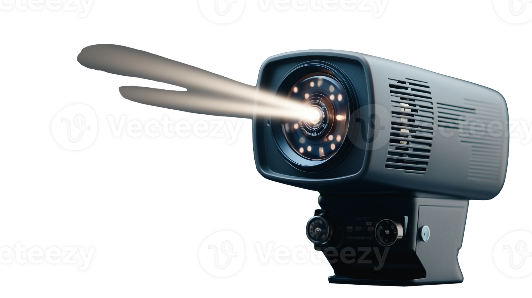 Vintage projector with bright beam on transparent background png