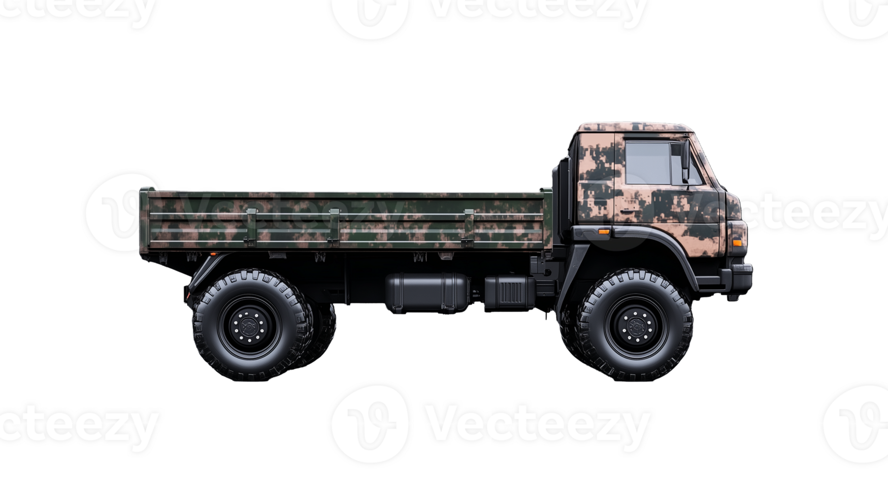Military Cargo Truck with Camouflage Design on Transparent Background png