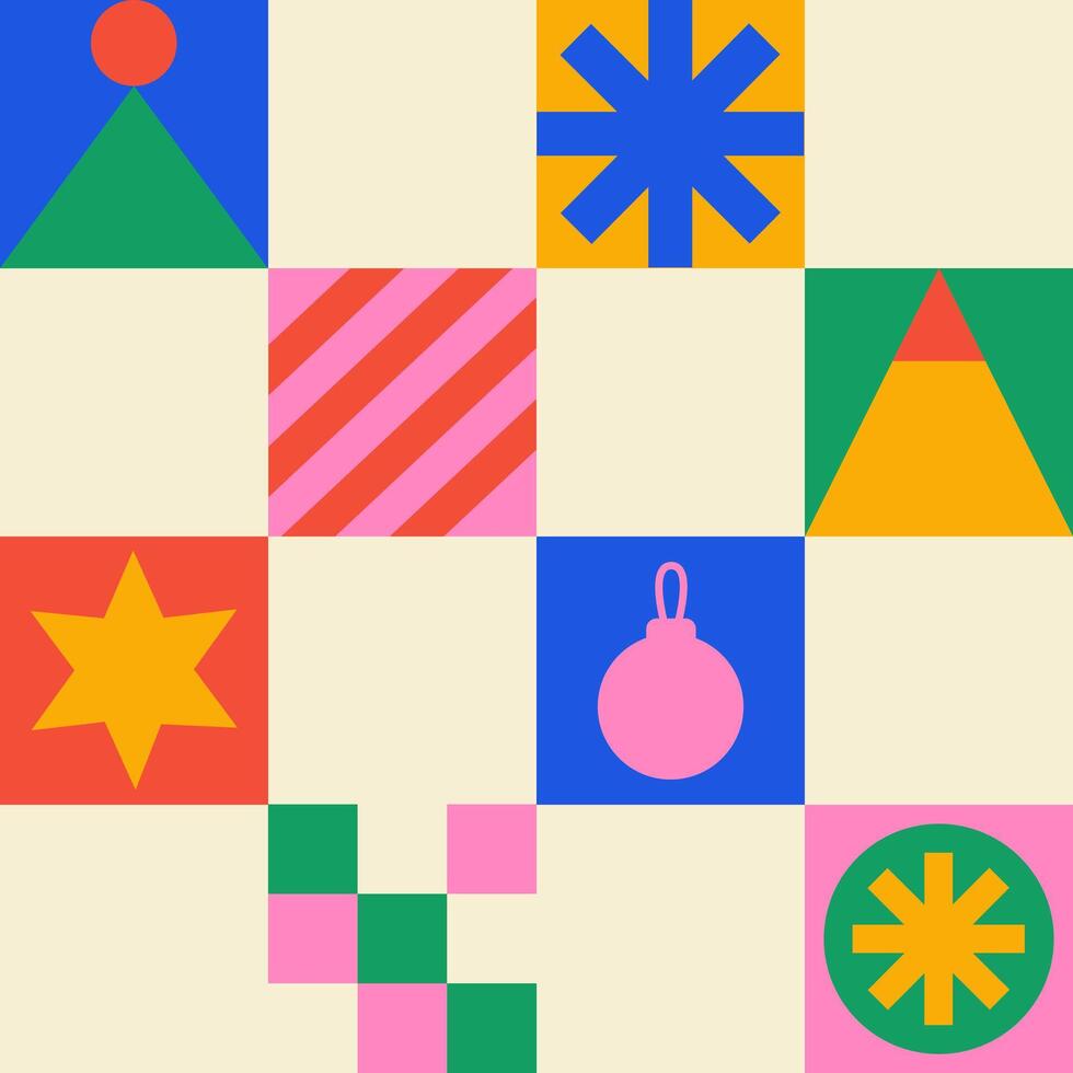 Geometric christmas checkered seamless pattern. Trendy abstract swiss background. vector