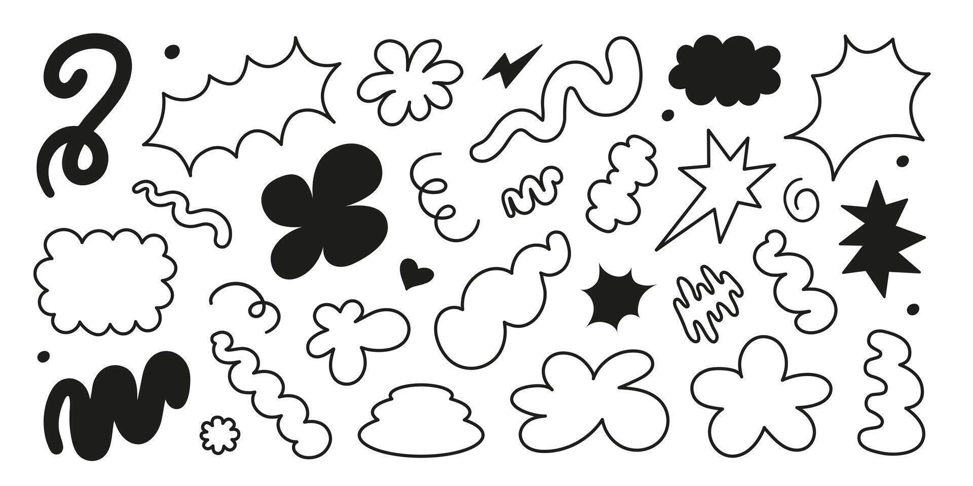 Abstract set cute linear doodle shapes isolated on a white background vector