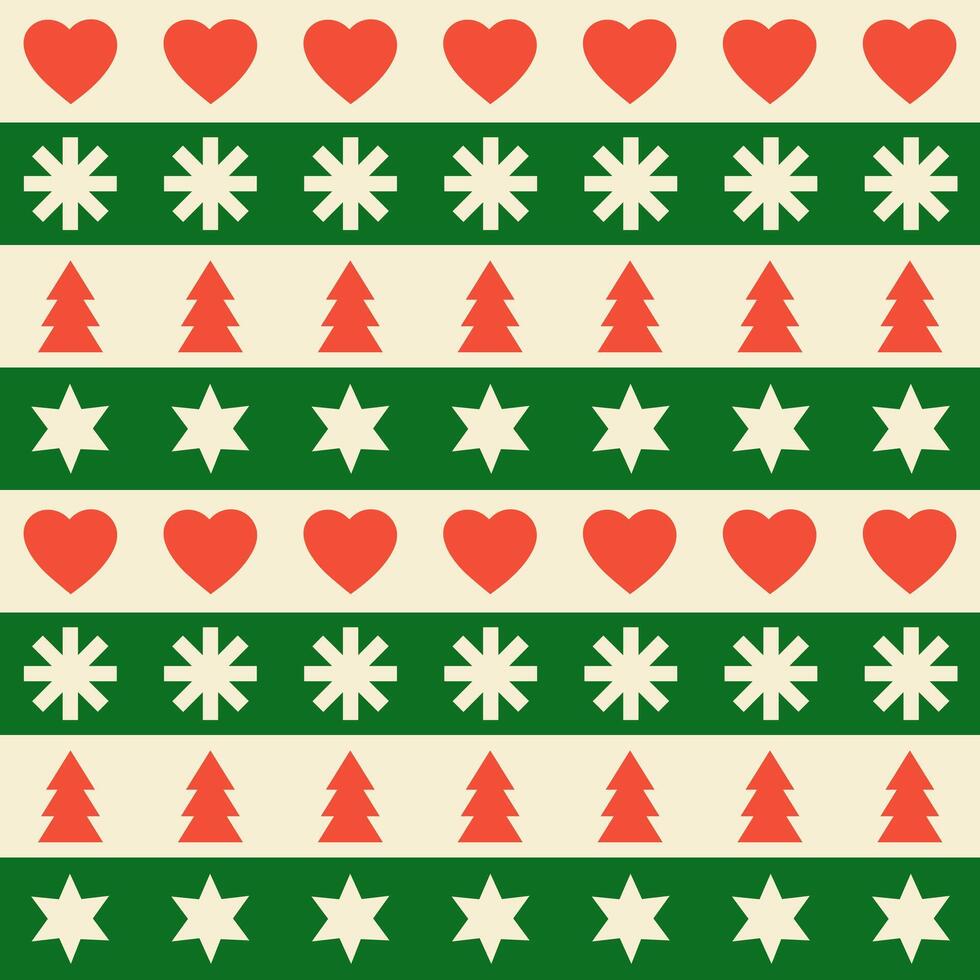 Geometric colorful striped seamless pattern. Trendy abstract swiss background. Red, green and beige colors. vector