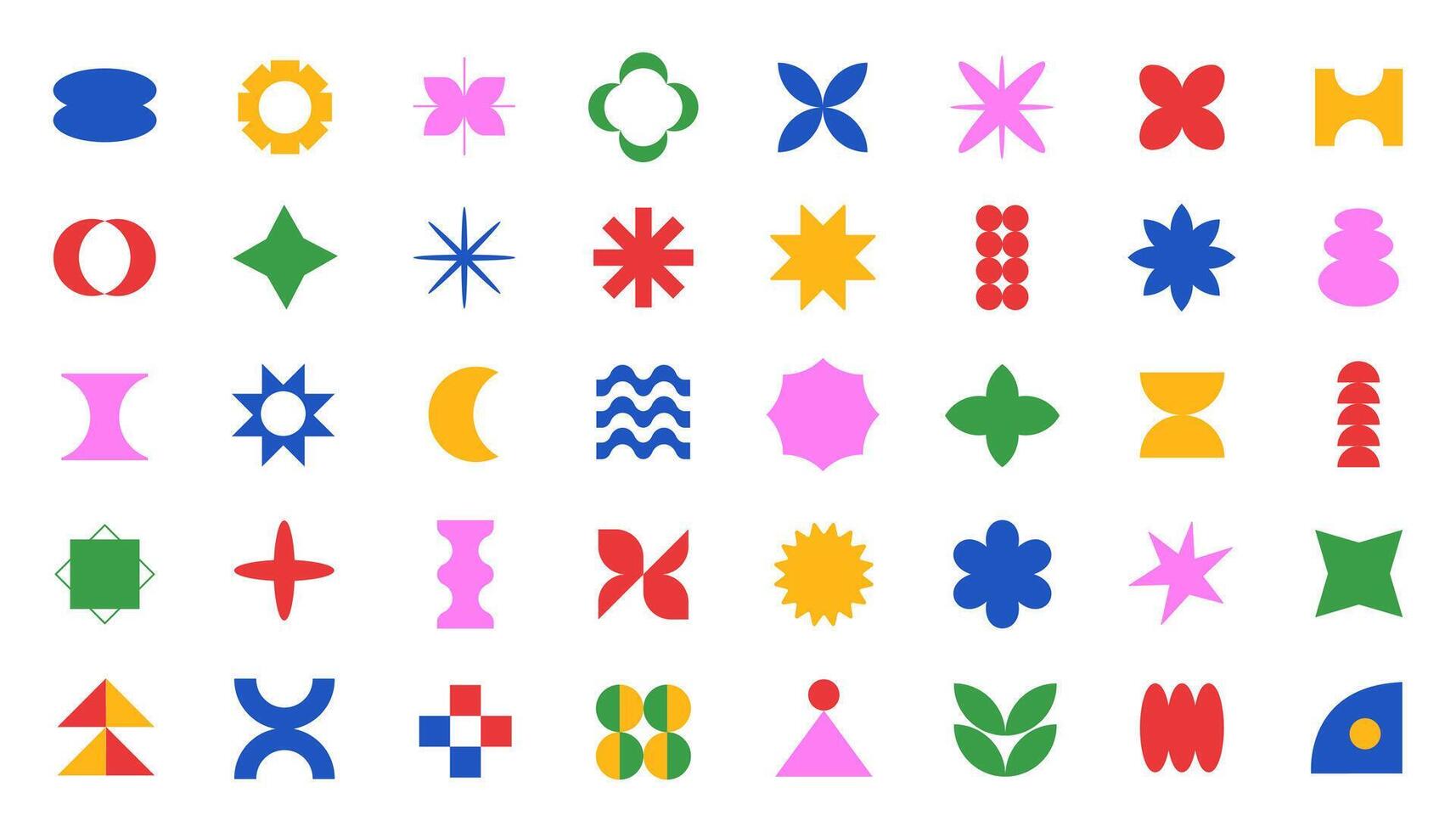 Big set of simple geometric retro elements. Trendy y2k brutal contemporary icons. Various geometric figures. vector