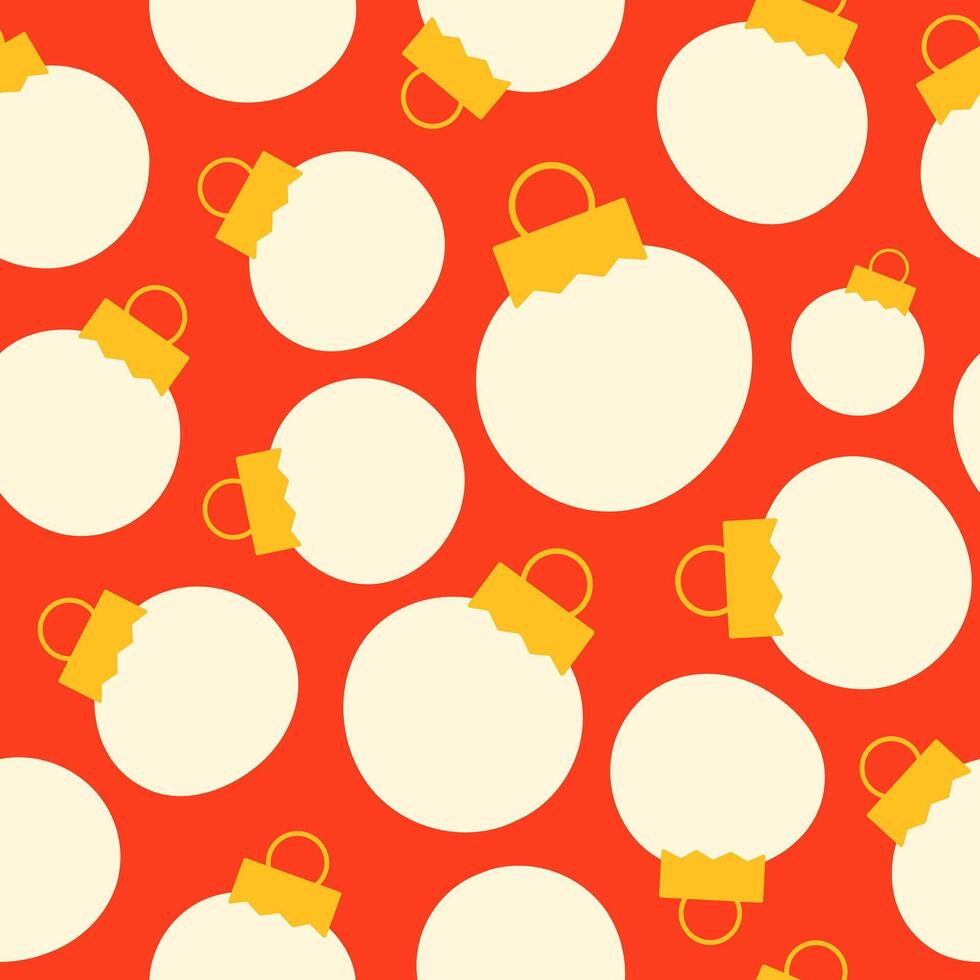 Christmas seamless pattern with minimalist colorful geometric balls on a red background. vector