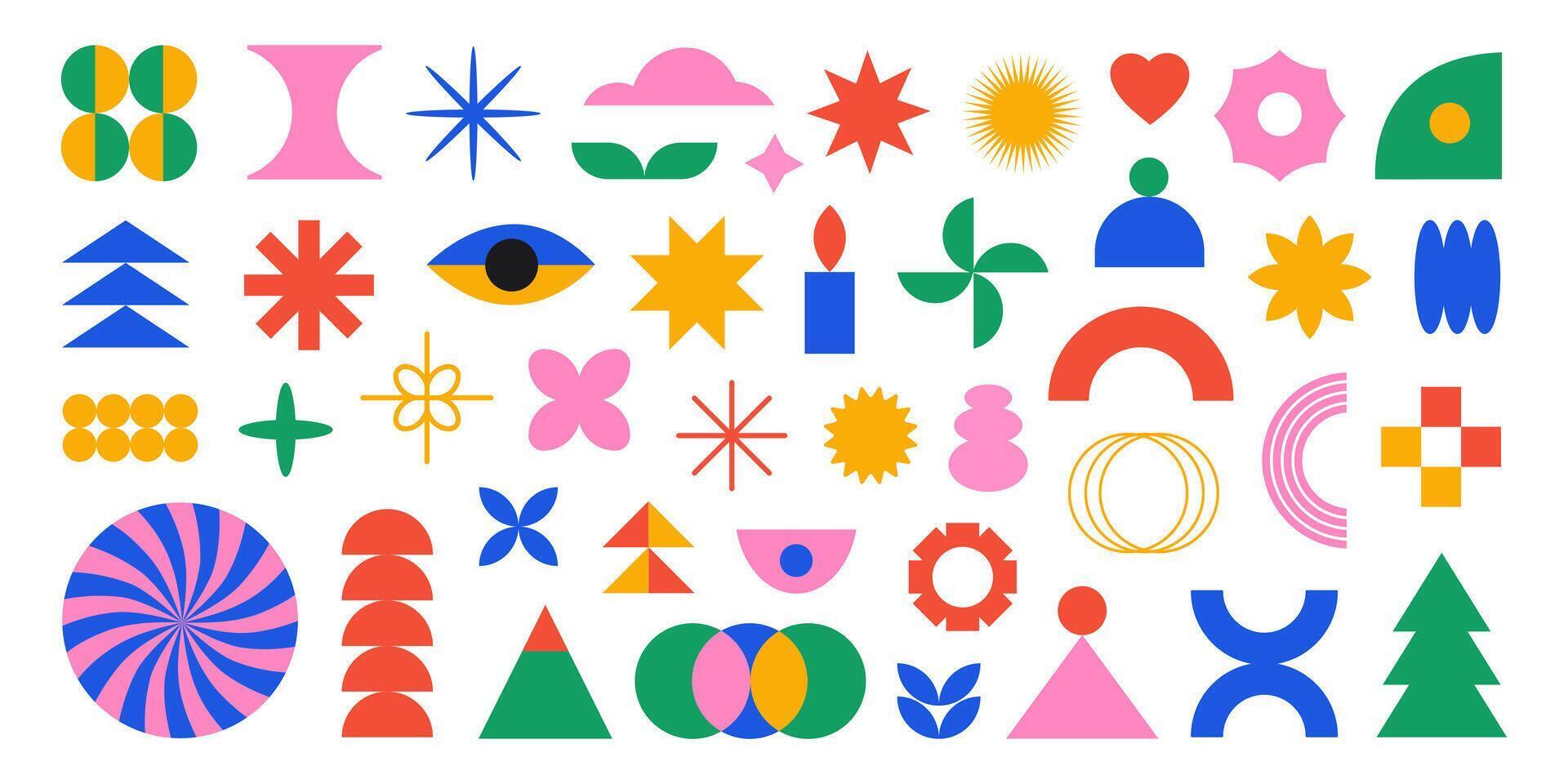 Set of abstract colorful geometric shapes. Bright brutal contemporary icons. Various geometric figures. vector
