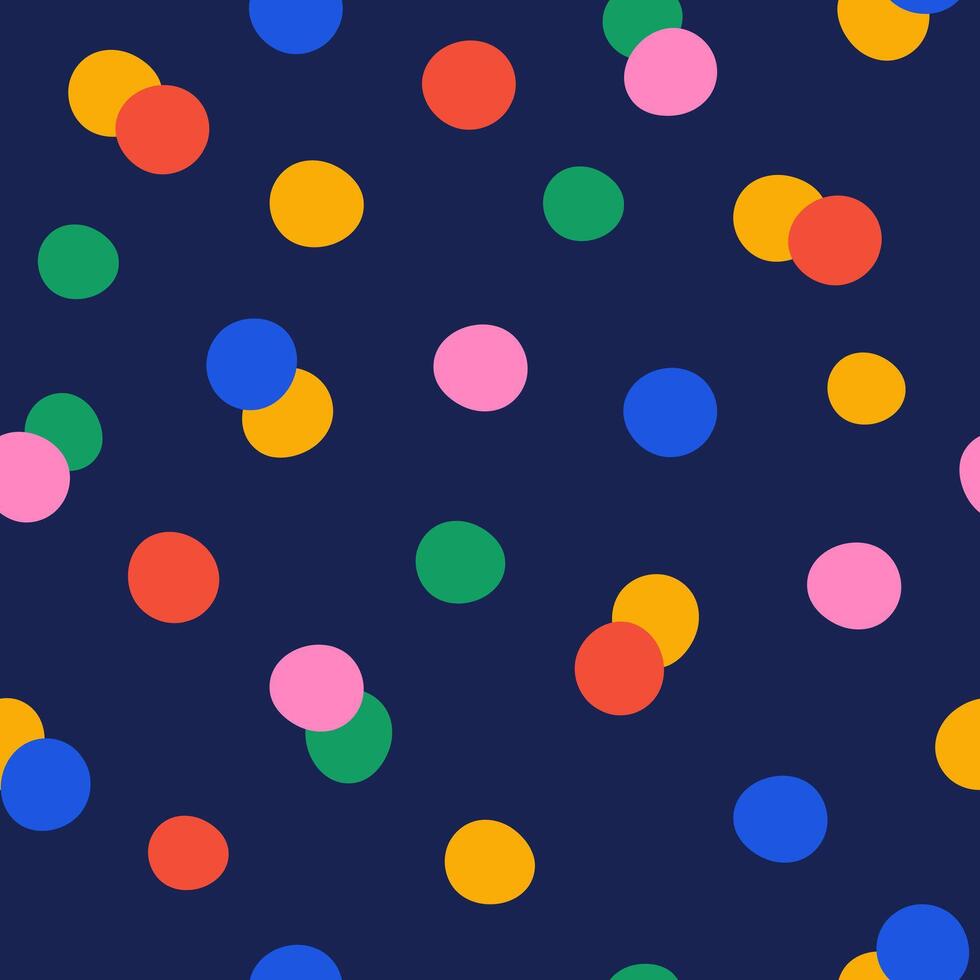 Seamless pattern with abstract colorful small polka dots on a dark blue background vector