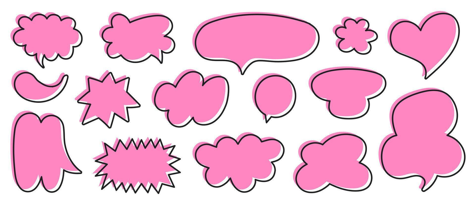 Set of pink speech bubbles. Cartoon balloon word design. vector