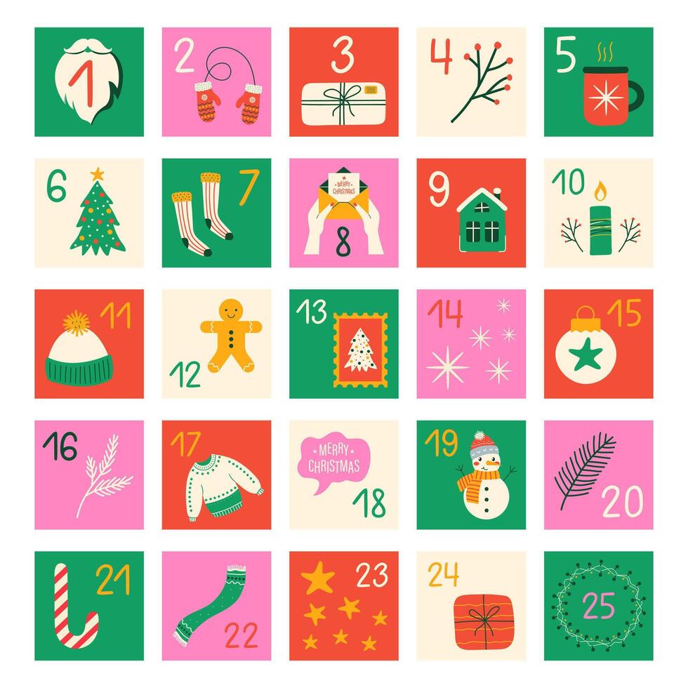 Christmas Advent calendar with hand drawn elements vector