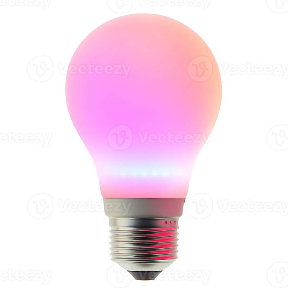 A light bulb with a pink and purple light png