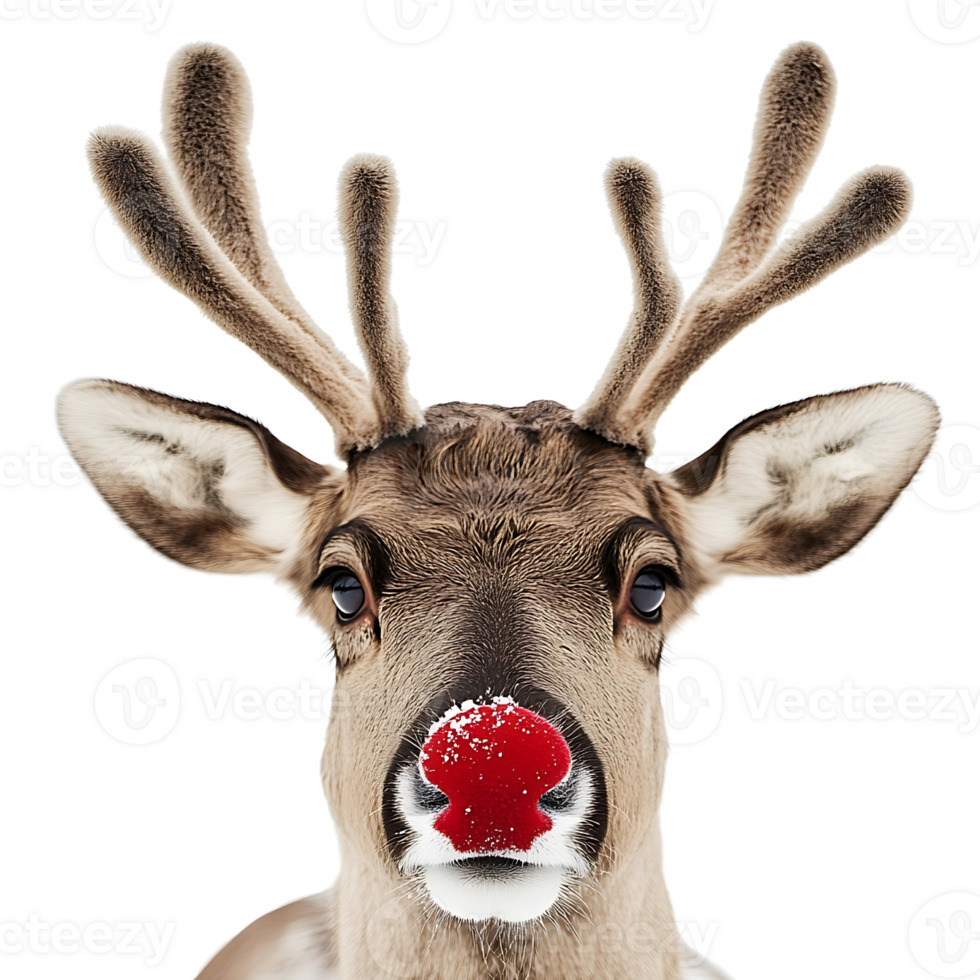 A reindeer with a red nose and antlers png