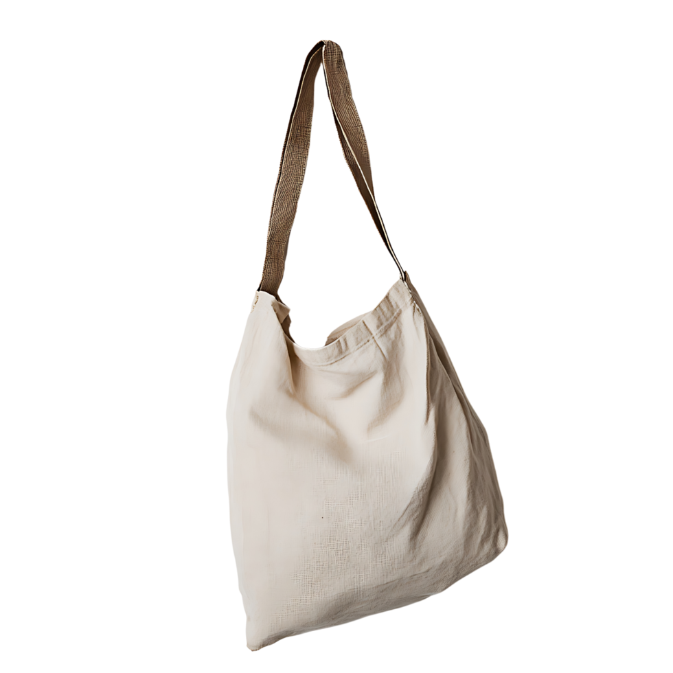 A white canvas bag with brown handles png