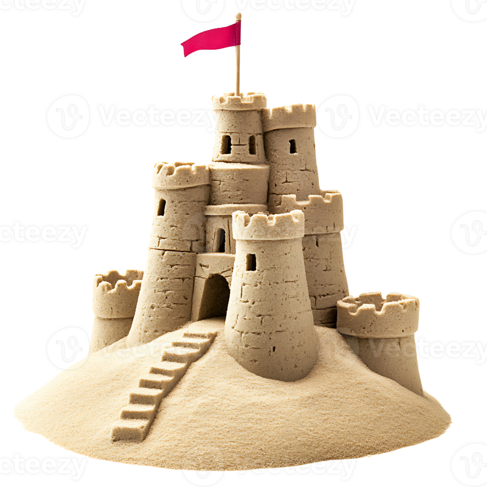 A sand castle with a flag on top png